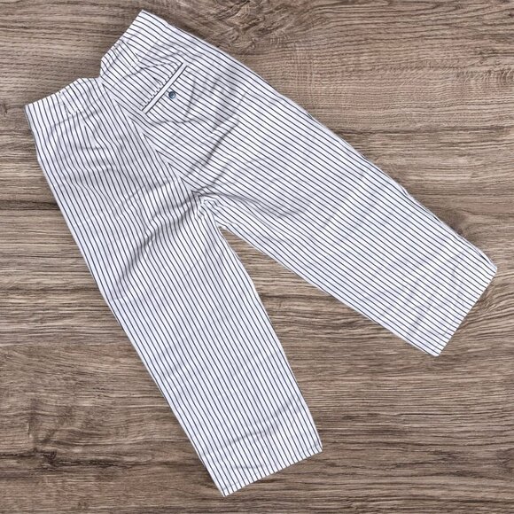 URBAN OUTFITTERS Mack Wide Leg High Waist Pleated Crop Stripe Pants White Blue 4 - Picture 5 of 10